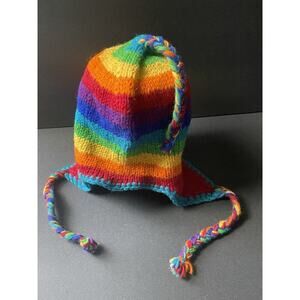 Nepal 100% Wool Beanie Winter Hat Knit Cap Fleece Lined Ski Earflaps Gorpcore